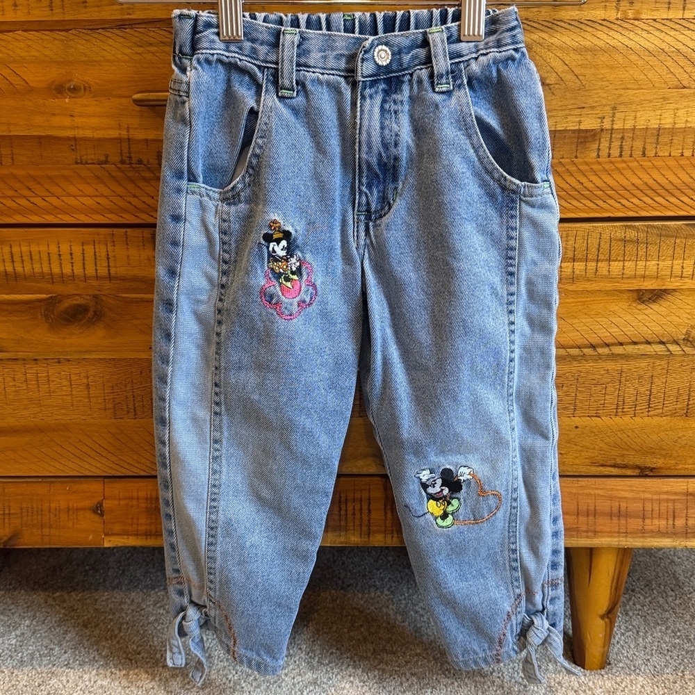 Vintage Mickey Mouse Embroidered Cartoon Character Blue Jeans - Picture 2 of 6